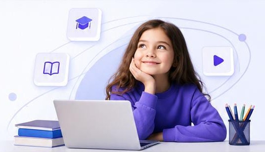 A student smiling thoughtfully in front of a laptop